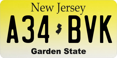 NJ license plate A34BVK