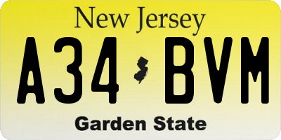 NJ license plate A34BVM