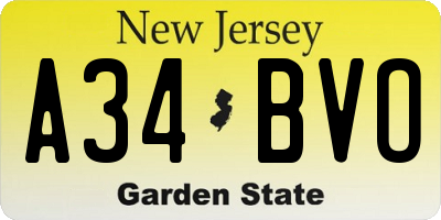 NJ license plate A34BVO