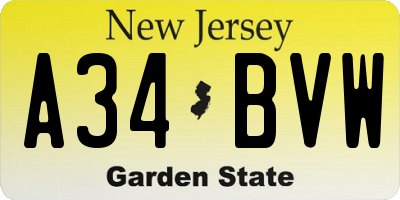 NJ license plate A34BVW