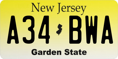 NJ license plate A34BWA