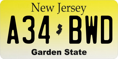 NJ license plate A34BWD