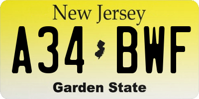 NJ license plate A34BWF