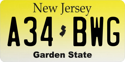 NJ license plate A34BWG