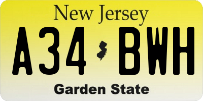 NJ license plate A34BWH
