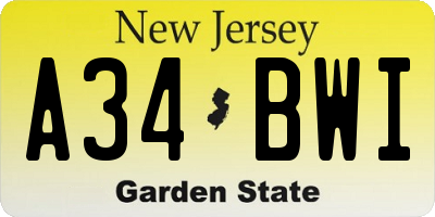 NJ license plate A34BWI