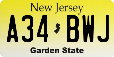 NJ license plate A34BWJ