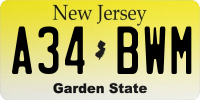 NJ license plate A34BWM