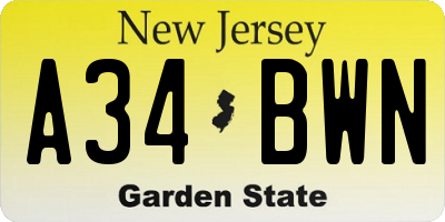 NJ license plate A34BWN