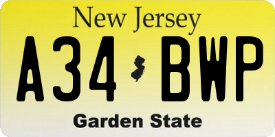NJ license plate A34BWP