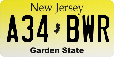 NJ license plate A34BWR