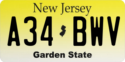 NJ license plate A34BWV