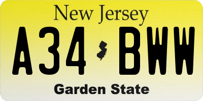 NJ license plate A34BWW