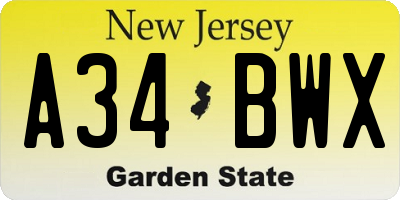 NJ license plate A34BWX
