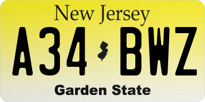 NJ license plate A34BWZ