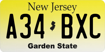 NJ license plate A34BXC
