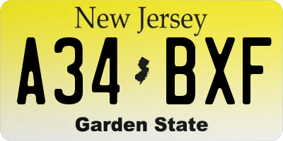 NJ license plate A34BXF