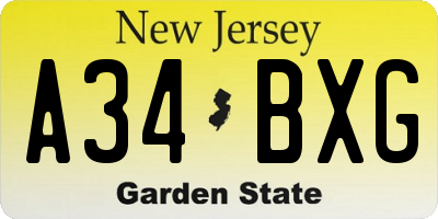 NJ license plate A34BXG