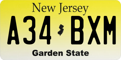 NJ license plate A34BXM