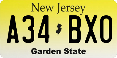 NJ license plate A34BXO