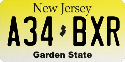 NJ license plate A34BXR