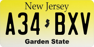NJ license plate A34BXV