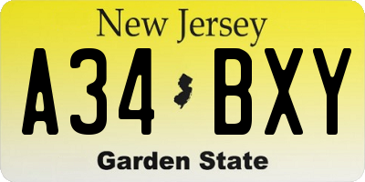 NJ license plate A34BXY
