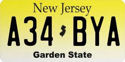 NJ license plate A34BYA