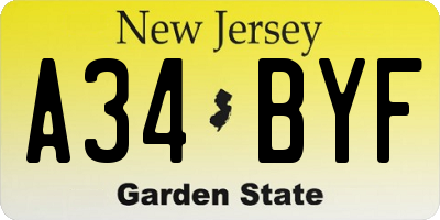NJ license plate A34BYF