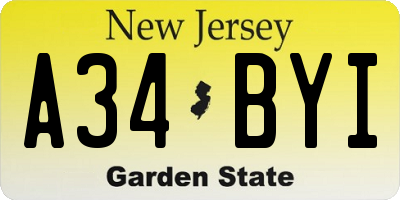 NJ license plate A34BYI