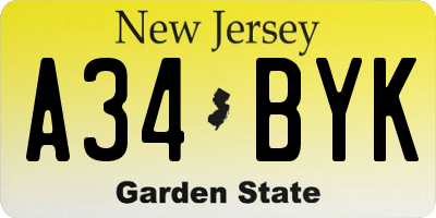 NJ license plate A34BYK