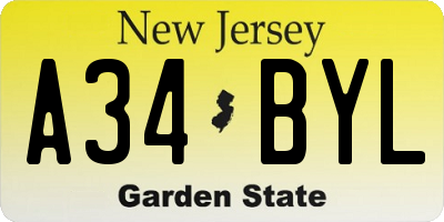 NJ license plate A34BYL