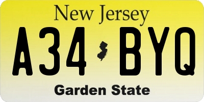 NJ license plate A34BYQ