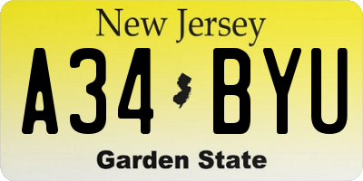 NJ license plate A34BYU