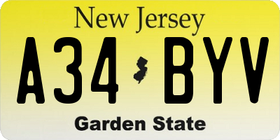 NJ license plate A34BYV