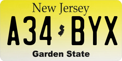 NJ license plate A34BYX