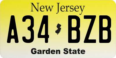 NJ license plate A34BZB