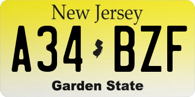 NJ license plate A34BZF