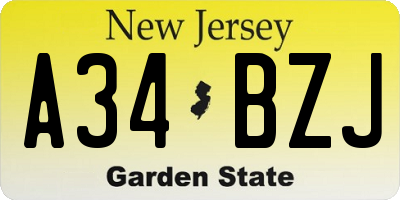 NJ license plate A34BZJ