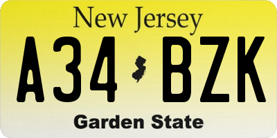 NJ license plate A34BZK