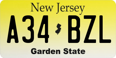 NJ license plate A34BZL