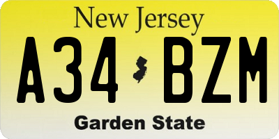 NJ license plate A34BZM