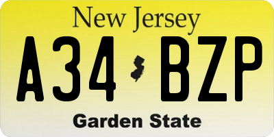 NJ license plate A34BZP