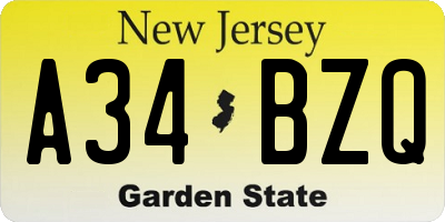 NJ license plate A34BZQ