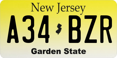 NJ license plate A34BZR