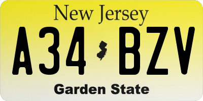 NJ license plate A34BZV
