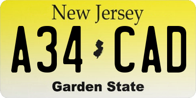 NJ license plate A34CAD