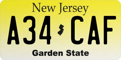 NJ license plate A34CAF