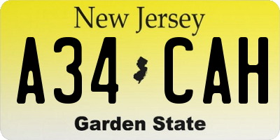 NJ license plate A34CAH