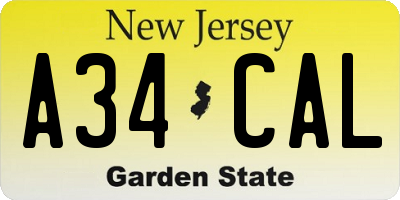 NJ license plate A34CAL
